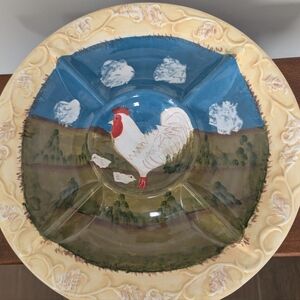 Cottage Rooster Ceramic Divided Compartment Serving Plate